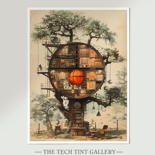 printable poster of a surreal tree, Downloadable Tree Art Prints, Printable Vintage Art Prints Nature Theme, ai digital art of trees, ai art