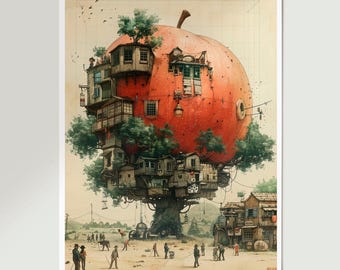 Surreal Sci-Fi Fantasy, Whimsical Printable Poster, Unique Futuristic Wall Art, Retro-Futuristic Design, Techno Fantasy Illustration