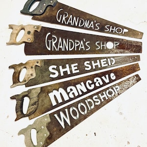 Vintage HandSaw Signs, Grandma&#39;s shop, Grandpa&#39;s Shop, She Shed, Mancave, Woodshop. Great gift for that hard to buy for person
