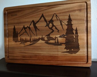 Mountain-scape engraved cutting board 17x12  Customizable if wanted