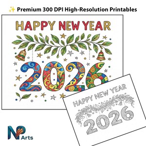 2026 New Year Coloring Pages | 24 Bold Designs (PDF Download) - Etsy