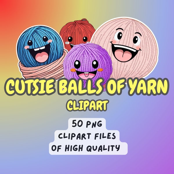 Ball of yarn anime cartoon clipart, 50 png, Knitting clipart, Crochet clipart, Sublimation printable, 3000x3000 px, 300dpi