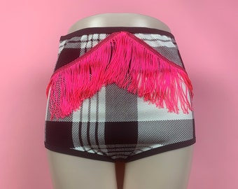 M Black Pink White PLAID Tassel Underwear Handmade plaid High Waisted Panties Pink Tassel Western Panties Medium