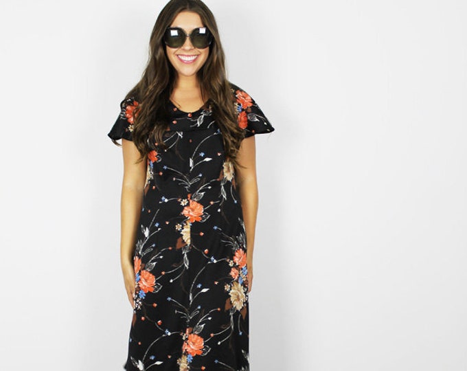 Vintage Black Floral Dress. Vintage Cape Dress. Black 70s Etsy