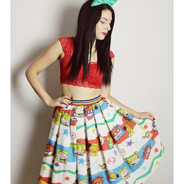 RUGRATS Skirt, Vintage Cartoon Skirt, Long Rugrats skirt, HANDMADE Skirt, Middy skirt, womens skirt, rainbow skirt