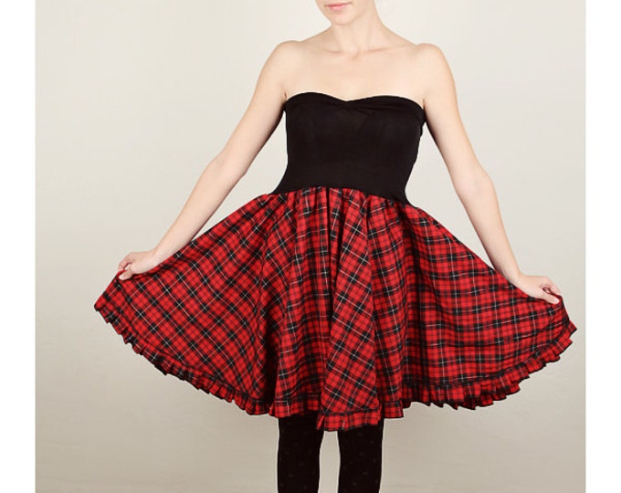 Red Black Plaid Baby Doll Dress Punk Strapless Birthday Party Etsy