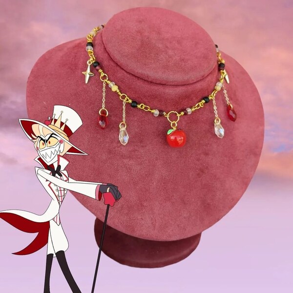 Lucifer choker necklace Hazbin Hotel set earrings key ring phone charm