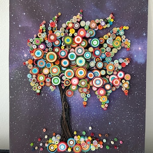 Albero di carta fatto a mano con quill, regalo, decorazione da parete, arte fai da te, carta quill