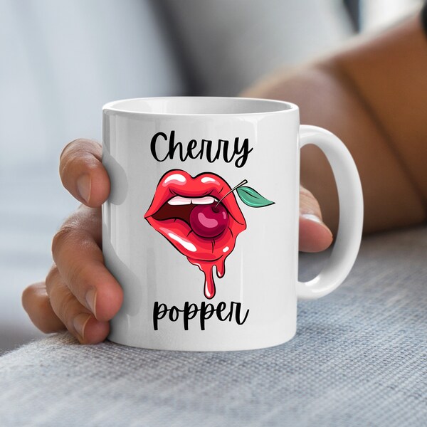 Cherry Coffee Mug, Cherry Popper Mug, Adult Humor Mug, Dirty Joke Mug, funny Mugs, Funny Gift, Adult Mug, Boyfriend Gift, Bachelor Party Mug