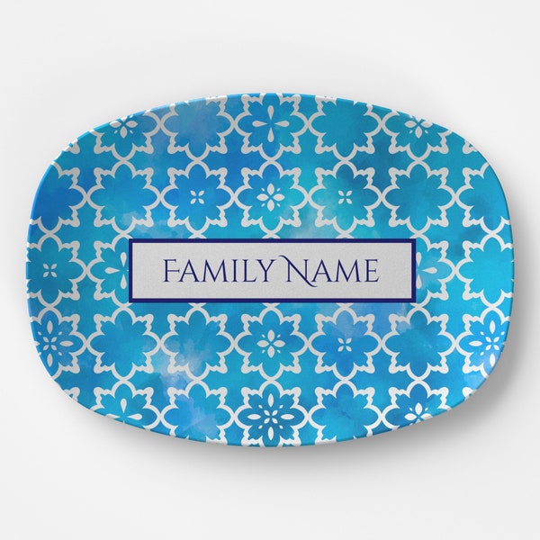 Moroccan Blue Mogador Personalized Custom Platter, Personalized Gift Serving Plate, Gift for Couple, Family, Wedding, Anniversary