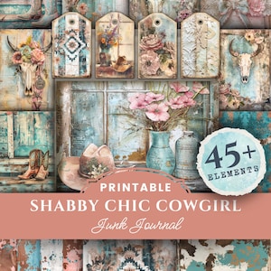 Cowgirl Junk/Art Journal Pages, Digital Ephemera, Printable Collage Sheet, Shabby Chic Scrapbook Kit, Rustic Western Journaling Papers