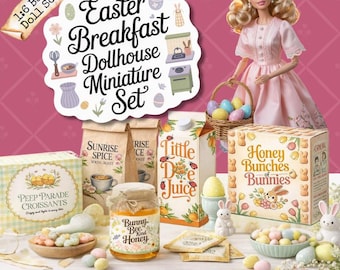 1:6 Easter Breakfast Dollhouse Miniature Food Set, Barbie Doll Scale (Digital Download)
