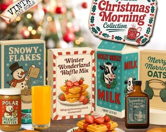 Christmas 1:12 Scale Dollhouse Kitchen Breakfast DIY Vintage Mini Food Packaging (Printable PDF)