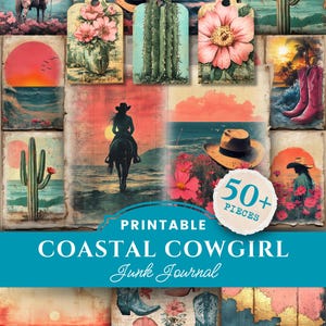 Coastal Western Junk Art Journals, Cowgirl Digital Ephemera Printable Collage Sheets. Rustic Scrapbook Kit, Digital Papers Instant Download