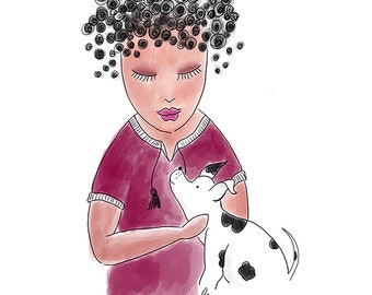 Dog Lovers Art Print - Black Woman with Dog