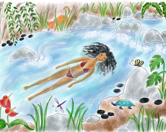 Living room art, Woman in River, art for bedroom, meditation wall art, river art print, art for bedroom, hallway art,