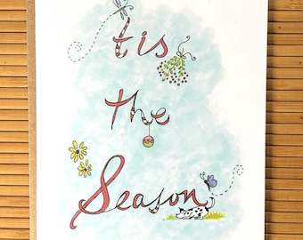 Tis The Season Christmas Cards 2025, Holiday Cards Mistletoe, Christmas Card with Ornament, Greeting Card with Candy Cane, Dog Christmas