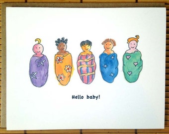 New Baby Card, Baby Girl Card, Baby Boy Card, Baby Shower Greeting Card