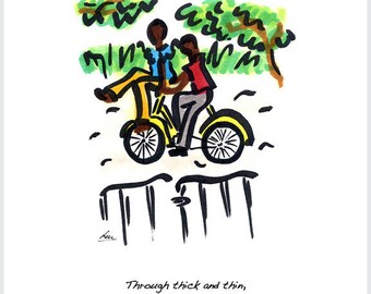 Black Couple Art - Bicycle Fun - African American Art - Black Love - Gift For Black Couples - Wedding Gift - Anniversary gift - OSS - 0007