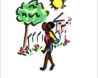 Black Couple Art - Sunshine - Black Love Art - African American Art - Wedding Gift - Anniversary Gift - OSS - 0010