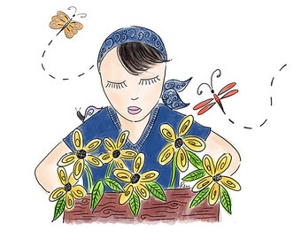 Plant Love Art Print, Woman with Flowers, Gift for Gardners, Gardners Art Print