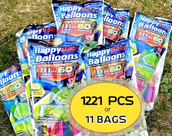1221 Water Balloons | 11 BAGS | 33 bunches Instant Water Balloons | self sealing | Quick Fill + Free Nozzle | Fast Tie