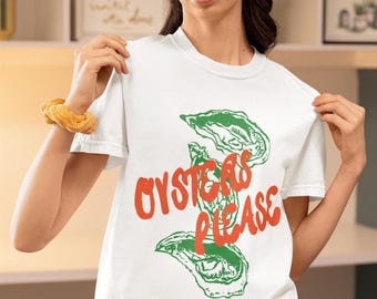 Oysters Please Comfort Colors T-shirt: Hand-Drawn Seafood Tee