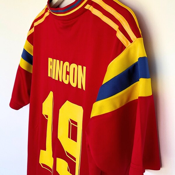 Retro Colombia selection 1990 #19 Rincon Mundial Italia 90, Premium, Soccer Jersey, vintage football shirt Germany 1-1 Colombia goal 90'