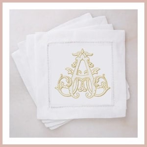 Monogram Embroidered Linen Cocktail Napkins | Gift For Mom | Housewarming | Monogram | Wedding | Party | Custom Embroidery