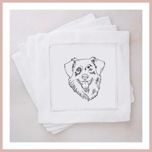 Dog Embroidered Linen Cocktail Napkins | Gift | Friend | Party | Custom Embroidery  |