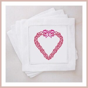 Valentine’s Day Embroidered Linen Cocktail Napkins | Gift | Love | Friend | Party  | Holidays  | Custom Embroidery