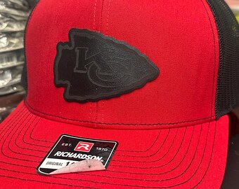 Red/Black Chiefs Hat with solid black leather.