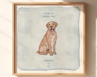 Impressão artística de Labrador | Retrato digital em aquarela de cachorro (20x20 cm)