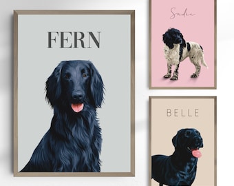 Retrato digital personalizado de cachorro desenhado à mão | Personalizado usando foto de animal de estimação | Impressão, emoldurado ou tela