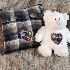 Custom Memory Angel Bear with Pillow - Sentimental Keepsake, Made from Loved One&#39;s Shirt
