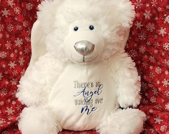 Angel Watching Over Me Bear - memorial sympathy gift, Personalized Remembrance Memory Bear -Comforting Angel Bear Keepsake for Grieving