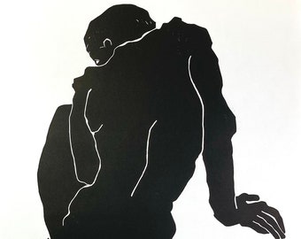 sitting Figure leaning to side on hand, black,  26 height x 20 inches width