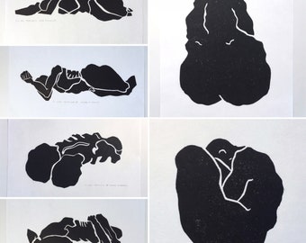 gallery wall set,   black and white abstract figure, set of 6