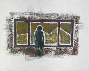 Figure standing, window, and landscape, 27/100 Figure in an Interior series