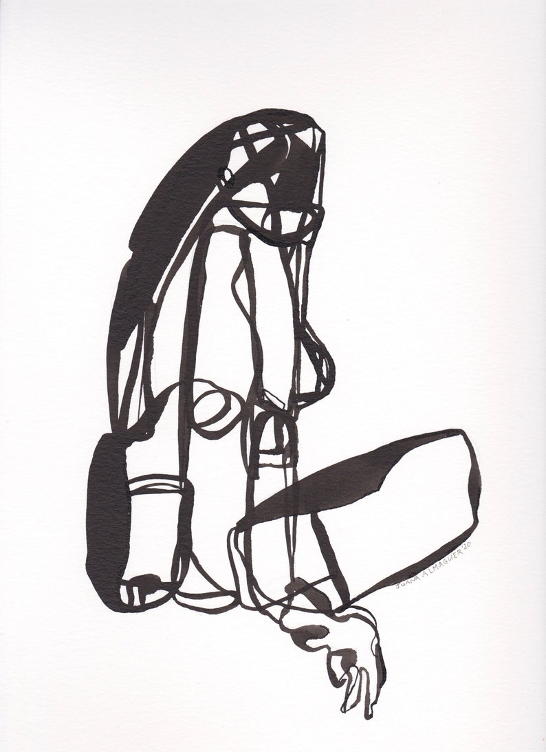 Abstract figure sumi ink line drawing | Etsy