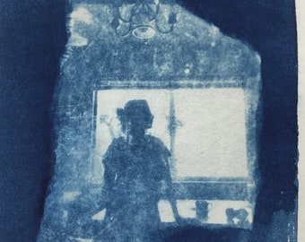 cyanotype, self-portrait, figure in an interior series