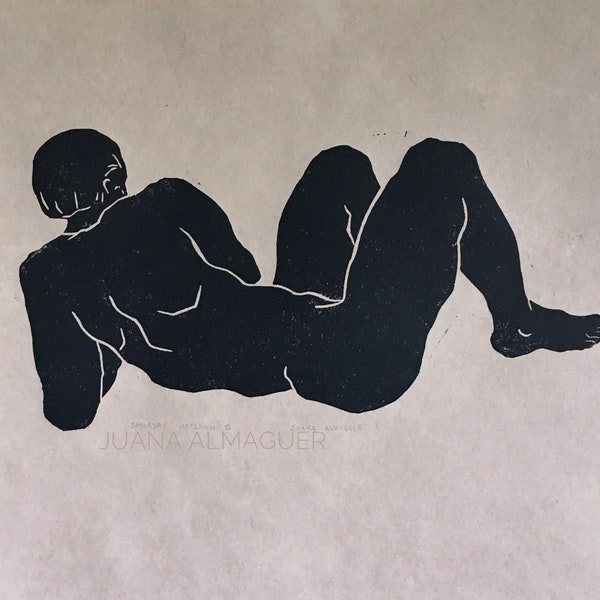 Male, reclining  Figure,  linocut print