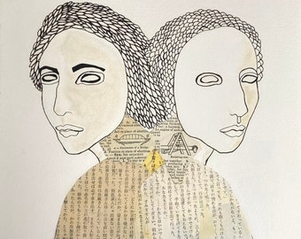 Two people, back to back, 8 x 10 inches