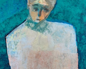 Figure Painting, mixed media on canvas on panel, 16 w 20 h inches