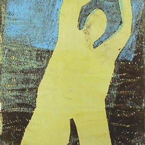 Abstract Figure, stencil-mono print, yellow, brown, blue image 2