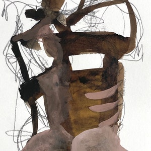 backside of abstract figure from head to buttocks, brown, beige