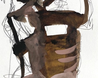 Abstract figure , gouache, inks, charcoal , 9 x 12