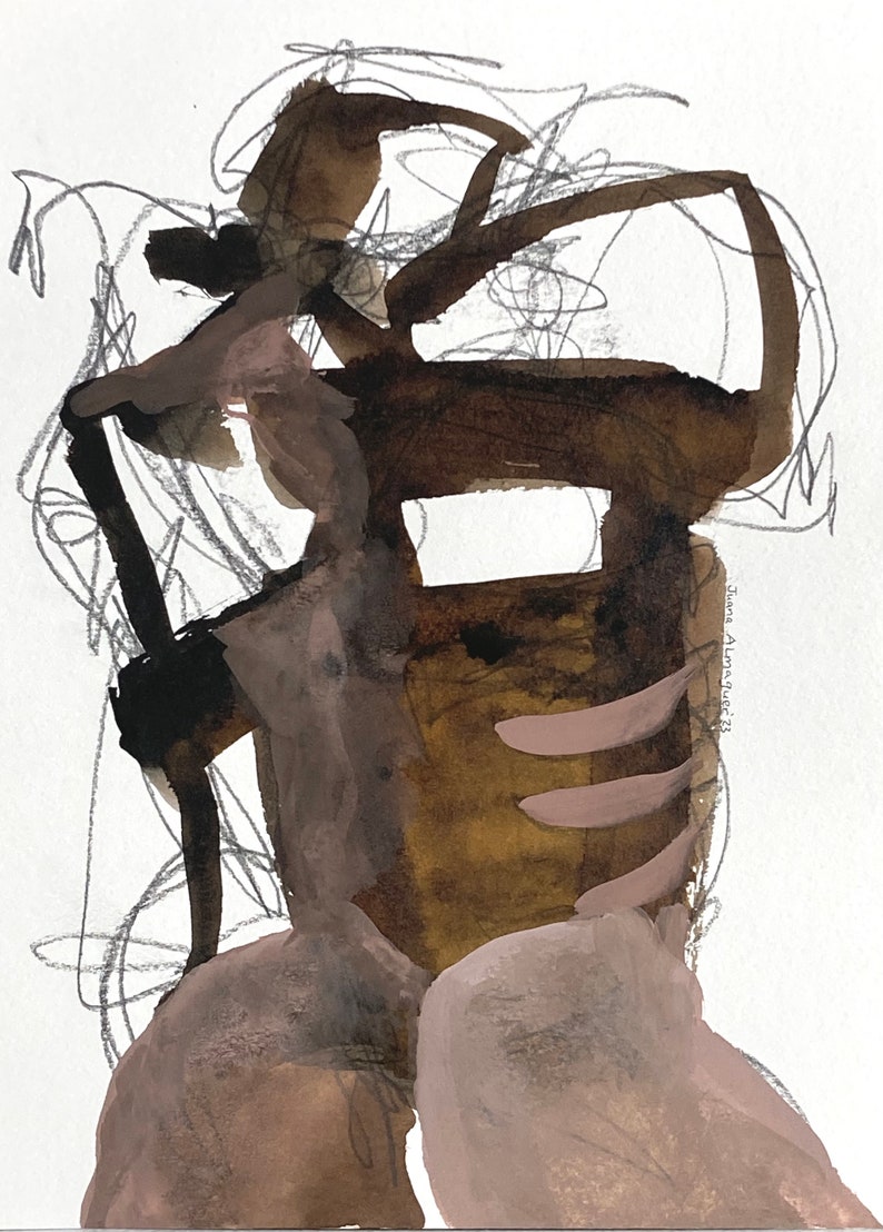 backside of abstract figure from head to buttocks, brown, beige