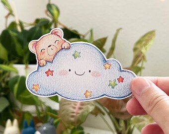 Kawaii Cute Bear in the Clouds Vinyl Die Cut Sticker