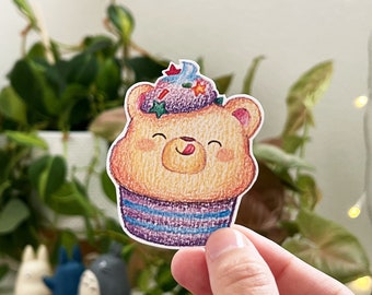 Kawaii Cute Bearie Cupcake Vinyl Die Cut Sticker